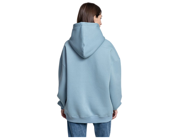 Худи SANEXT oversize с капюшоном и начесом, унисекс, серо-голубое - Изображение 9