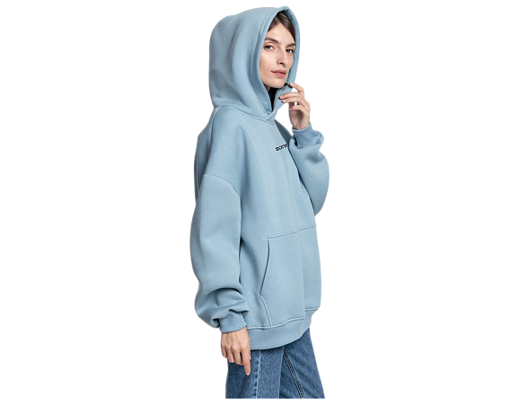 Худи SANEXT oversize с капюшоном и начесом, унисекс, серо-голубое - Изображение 8