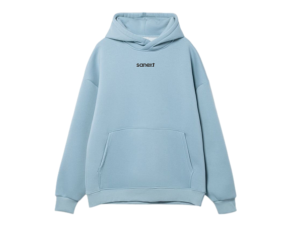 Худи SANEXT oversize с капюшоном и начесом, унисекс, серо-голубое - Изображение 1