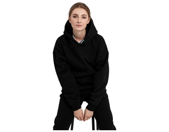 Худи SANEXT oversize с капюшоном и начесом, унисекс, черное - Изображение 4