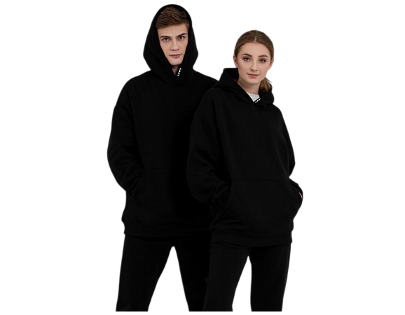 Худи SANEXT oversize с капюшоном и начесом, унисекс, черное - Изображение 5