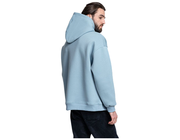 Худи SANEXT oversize с капюшоном и начесом, унисекс, серо-голубое - Изображение 6