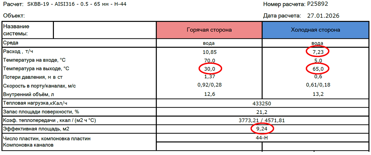 Подбор ТО без учета циркуляционного расхода