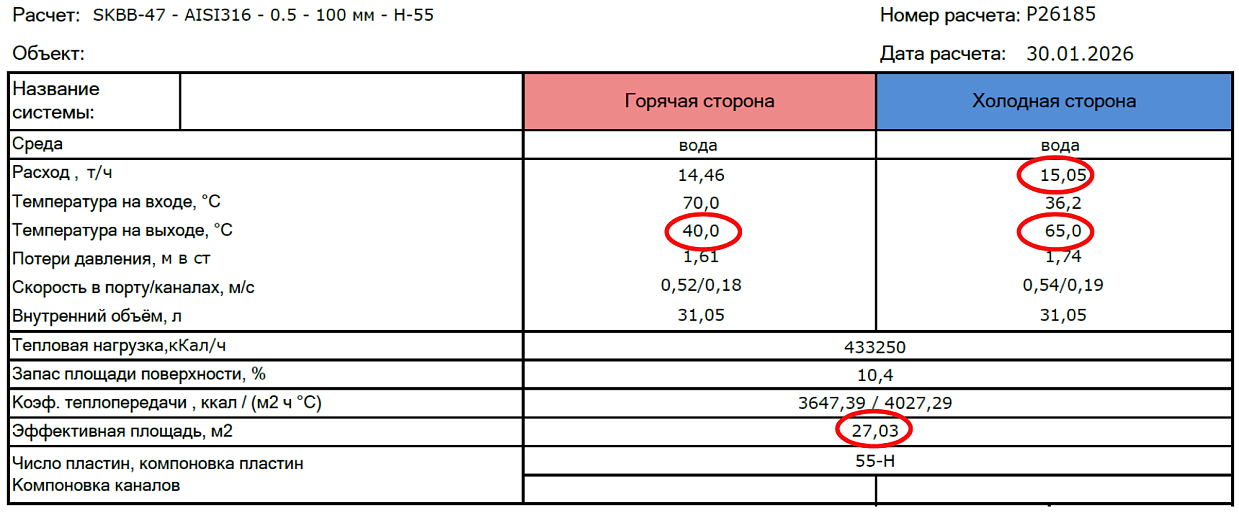 Подбор ТО с учета циркуляционного расхода
