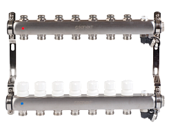 Коллектор для тепл. пола, нерж. сталь, с запорн., в/о и дренаж.